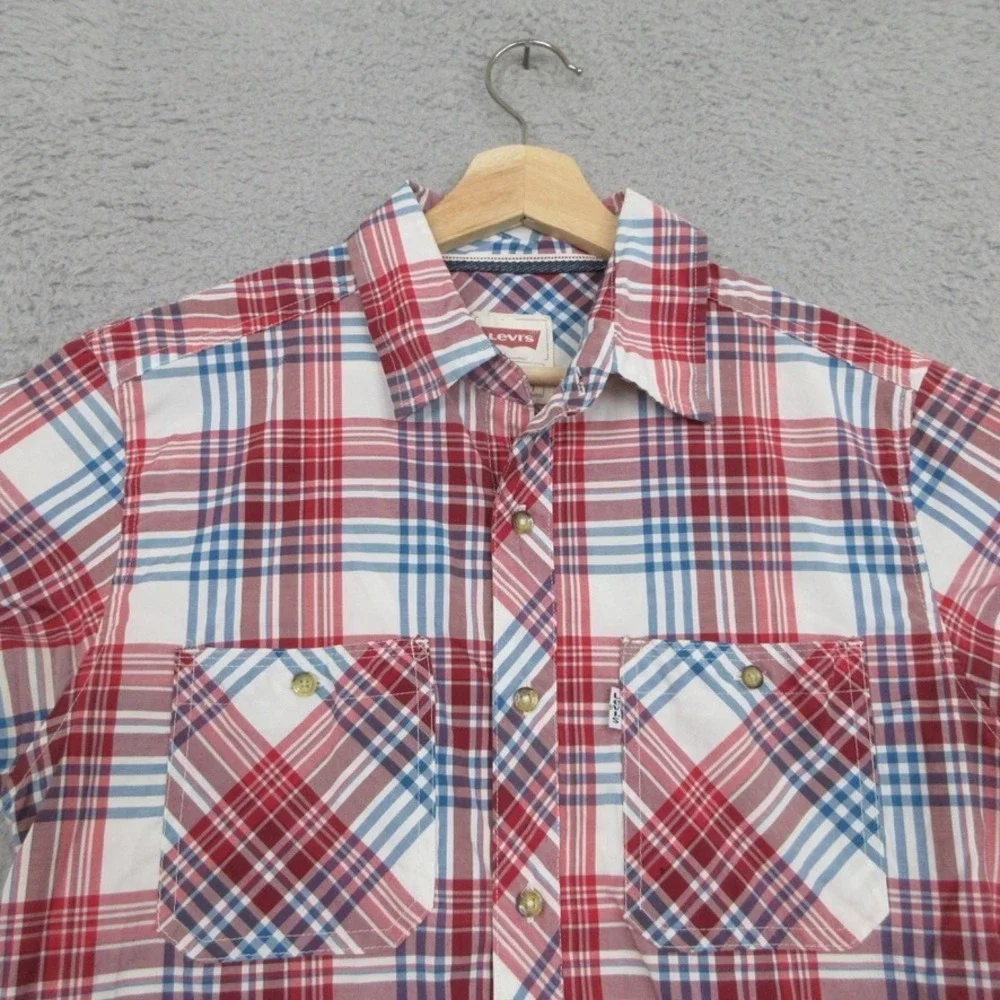 Vintage Levis Shirt Men S Red Blue White Plaid Preppy Americana Outdoorsy Casual